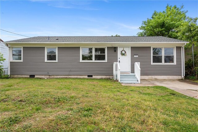 1304 Woodcrest Dr, Hampton, VA 23663 - single story home with a front lawn and crawl space