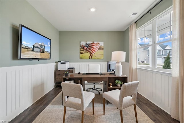 303 Mizzen Way, Elizabeth City, NC 27909 - home office with dark wood-type flooring and a wainscoted wall