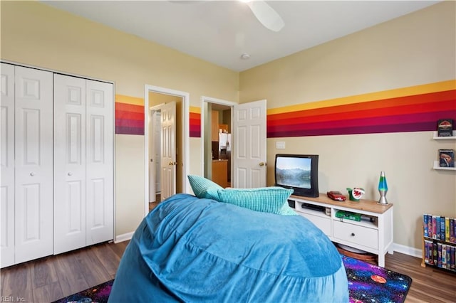 825 Wyemouth Dr, Newport News, VA 23602 - bedroom with wood finished floors, baseboards, a closet, and ceiling fan