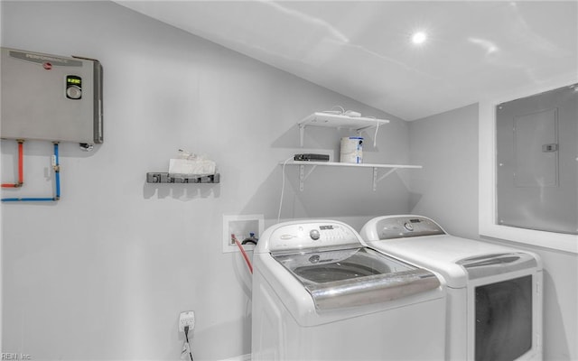 147 Ransone St, Hampton, VA 23669 - laundry room with separate washer and dryer, water heater, and electric panel
