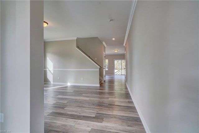 9601 9th Bay St, Norfolk, VA 23518 - hall featuring crown molding, wood finished floors, baseboards, stairway, and recessed lighting