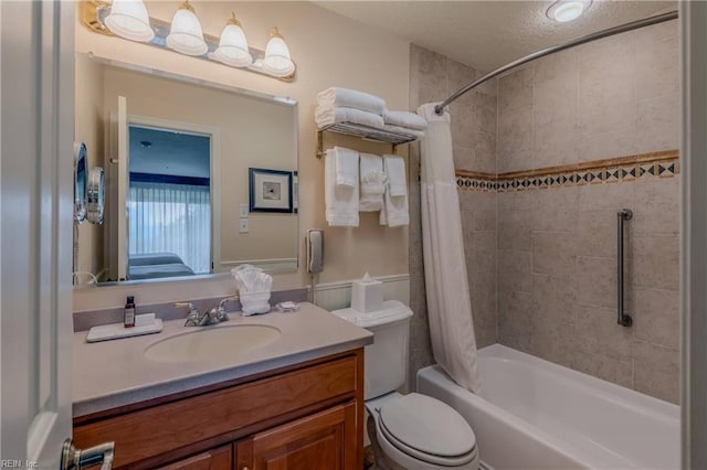 709 Graves Ordinary, Williamsburg, VA 23185 - full bathroom featuring shower / bathtub combination with curtain, vanity, toilet, and a textured ceiling