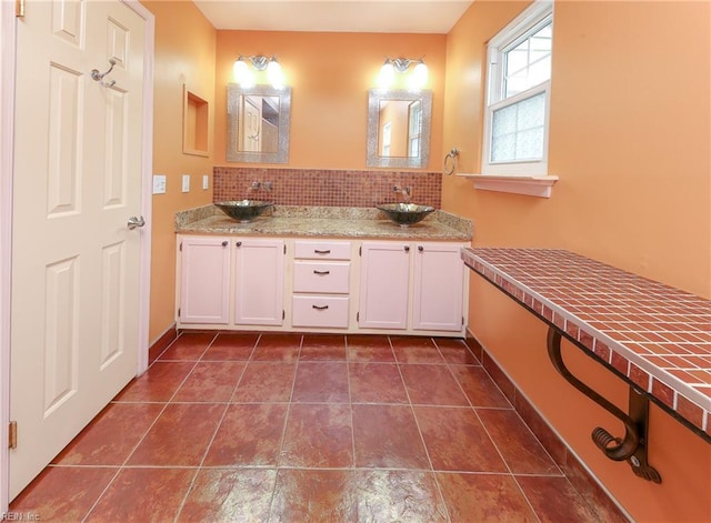 5191 Cypress Point Cir, Virginia Beach, VA 23455 - full bathroom with backsplash, tile patterned floors, and double vanity