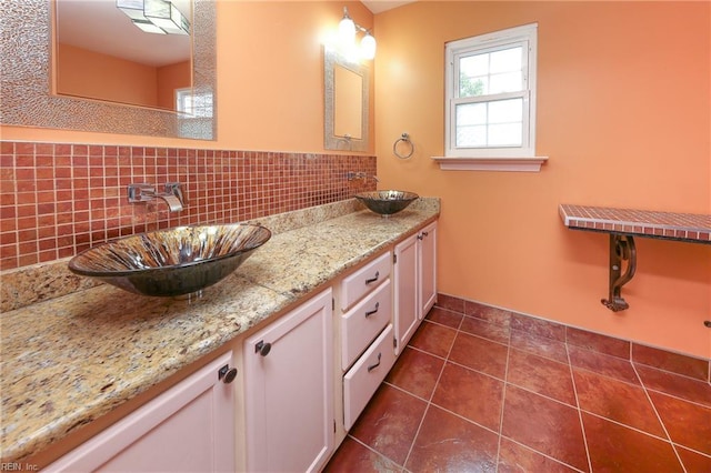 5191 Cypress Point Cir, Virginia Beach, VA 23455 - bathroom featuring tasteful backsplash, double vanity, and tile patterned floors