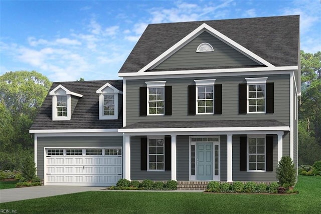905 Cooper Ln, Chesapeake, VA 23320 - view of front of house featuring covered porch, driveway, a front lawn, and a shingled roof
