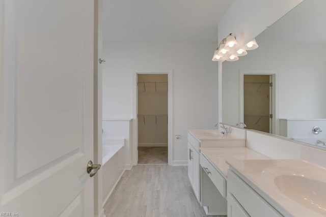 905 Cooper Ln, Chesapeake, VA 23320 - full bathroom featuring wood finished floors, double vanity, a bath, and a spacious closet