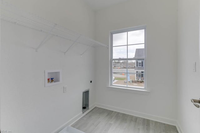 905 Cooper Ln, Chesapeake, VA 23320 - clothes washing area with electric dryer hookup, washer hookup, light wood-style flooring, and baseboards
