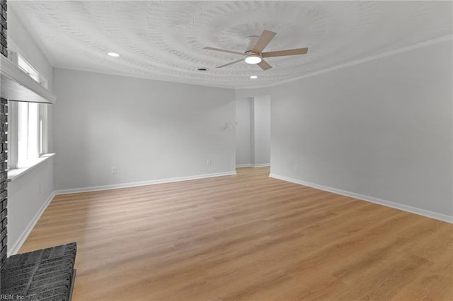 1512 Shell Rd, Chesapeake, VA 23323 - empty room featuring ceiling fan, light wood-style flooring, baseboards, recessed lighting, and ornamental molding