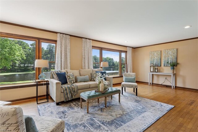 611 Windemere Rd, Newport News, VA 23602 - living room with ornamental molding, baseboards, wood finished floors, and recessed lighting