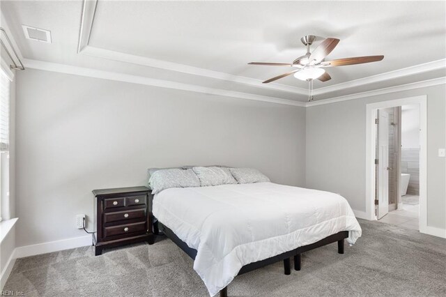 219 Dunway Ln, Chesapeake, VA 23323 - bedroom with a tray ceiling, carpet, ornamental molding, baseboards, and ceiling fan