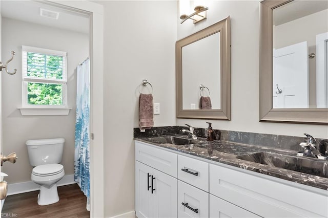 219 Dunway Ln, Chesapeake, VA 23323 - full bath with wood finished floors, toilet, double vanity, and baseboards
