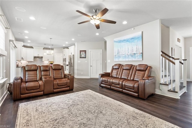 219 Dunway Ln, Chesapeake, VA 23323 - living area with ceiling fan, dark wood-type flooring, baseboards, and recessed lighting