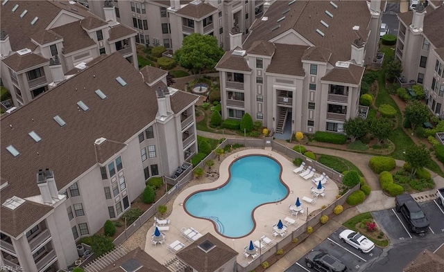 aerial view of a pool area