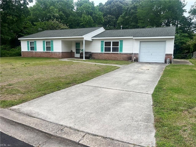 3328 Northgate Dr, Virginia Beach, VA 23452 - ranch-style home with brick siding, an attached garage, and a front yard