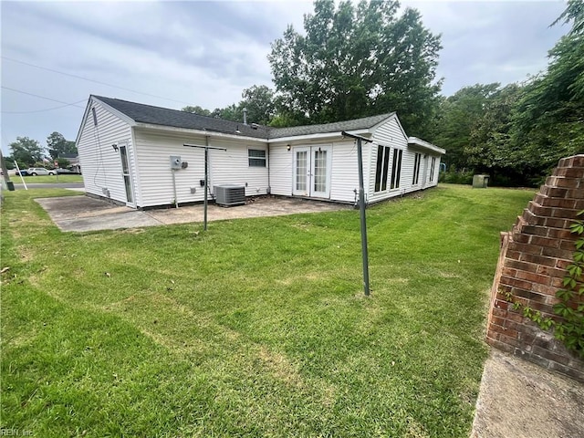 3328 Northgate Dr, Virginia Beach, VA 23452 - rear view of house featuring french doors, a patio area, a lawn, and central air condition unit
