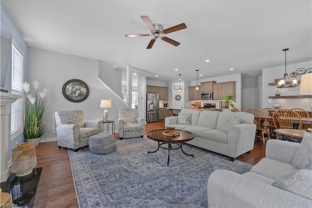7935 Patriots Landing Pl, Quinton, VA 23141 - living area with a ceiling fan, wood finished floors, recessed lighting, and baseboards