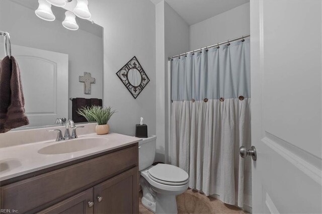 7935 Patriots Landing Pl, Quinton, VA 23141 - full bathroom with toilet, vanity, a shower with shower curtain, and a chandelier