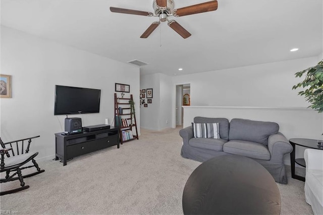 7935 Patriots Landing Pl, Quinton, VA 23141 - living area featuring carpet, a ceiling fan, baseboards, and recessed lighting