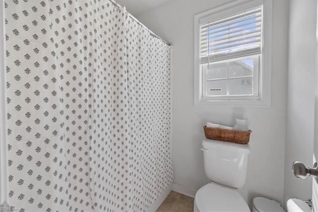 7935 Patriots Landing Pl, Quinton, VA 23141 - full bath with toilet, baseboards, tile patterned floors, and a shower with curtain