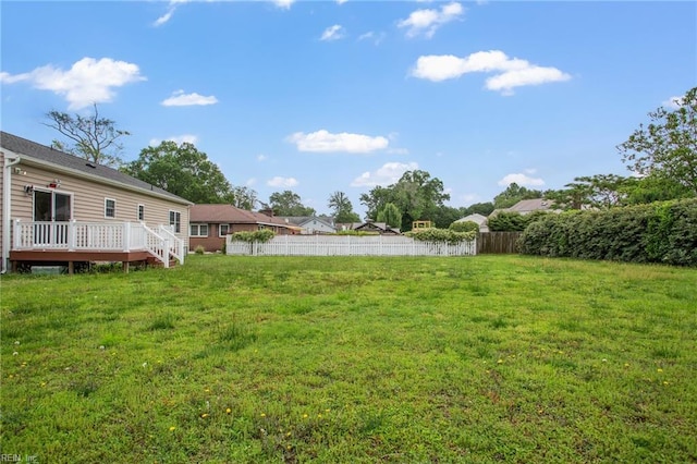 view of yard featuring a wooden deck