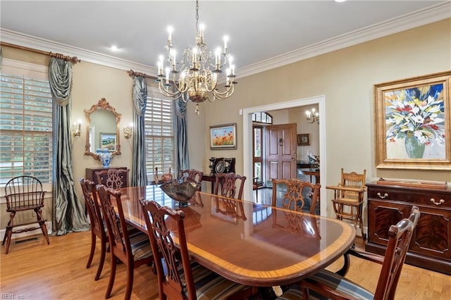 111 Riverside Dr, Suffolk, VA 23435 - dining room with a chandelier, light wood-style flooring, and ornamental molding