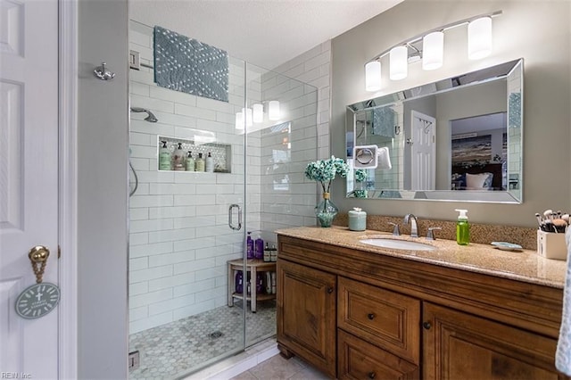 455 Fairway Lookout, Williamsburg, VA 23188 - bathroom with a stall shower, vanity, and tile patterned floors