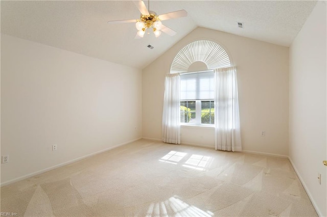 200 Tabb Smith Trl, Yorktown, VA 23693 - empty room with a ceiling fan, light carpet, lofted ceiling, and baseboards