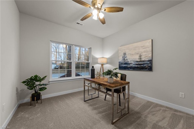 3231 Taylor Rd, Chesapeake, VA 23321 - home office featuring carpet, a ceiling fan, and baseboards