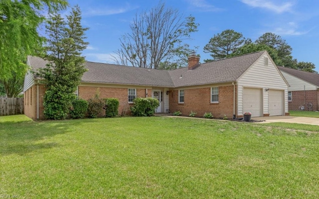 5009 Meadow Pines Pl, Virginia Beach, VA 23464 - single story home featuring brick siding, concrete driveway, an attached garage, a chimney, and a shingled roof