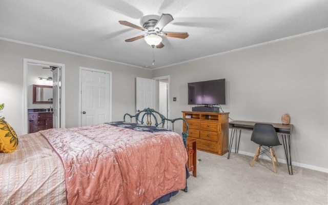 5009 Meadow Pines Pl, Virginia Beach, VA 23464 - carpeted bedroom featuring crown molding, a desk, baseboards, and connected bathroom
