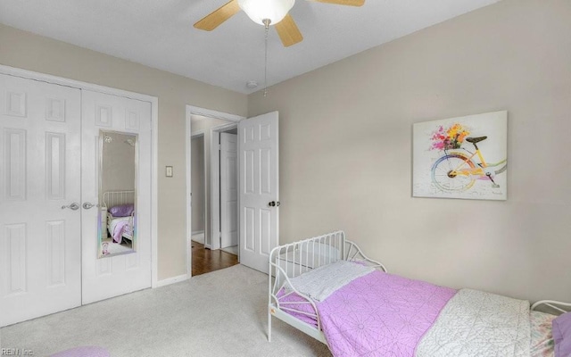 5009 Meadow Pines Pl, Virginia Beach, VA 23464 - bedroom with carpet, a ceiling fan, baseboards, and a closet