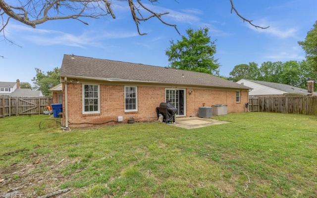 5009 Meadow Pines Pl, Virginia Beach, VA 23464 - back of property with central AC, a patio area, brick siding, and roof with shingles