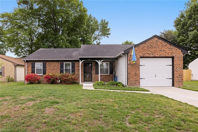 1117 Confederate Cres, Virginia Beach, VA 23453 - ranch-style home featuring brick siding, concrete driveway, an attached garage, a front lawn, and a shingled roof