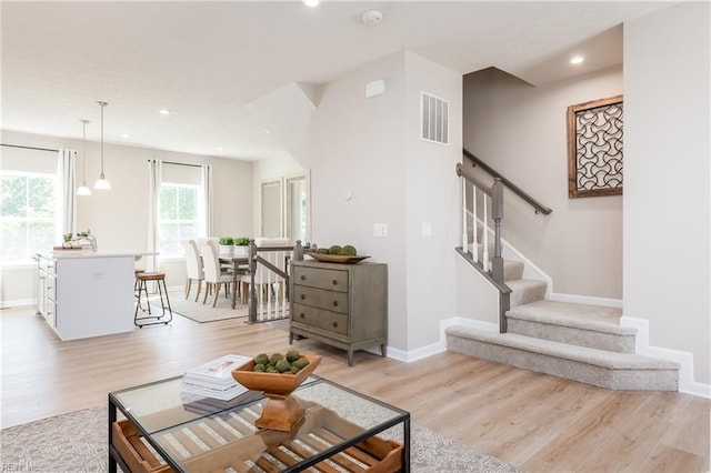 268 Tern Ave, Portsmouth, VA 23701 - living area with light wood-style floors, recessed lighting, stairway, and baseboards
