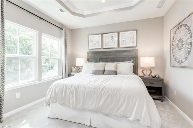 268 Tern Ave, Portsmouth, VA 23701 - bedroom featuring a tray ceiling, light carpet, and baseboards