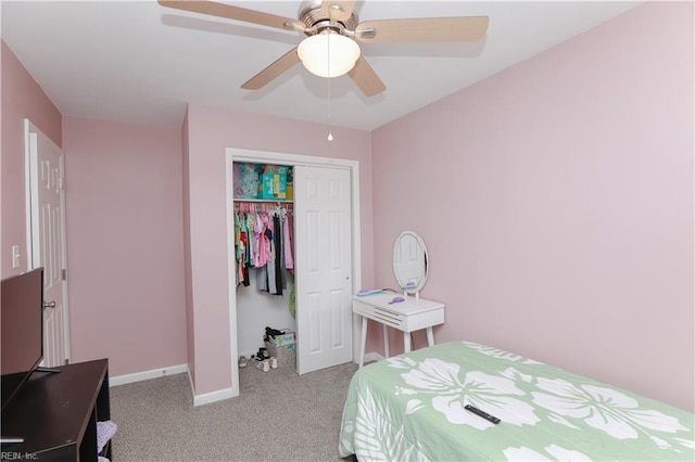 823 Jessie Cir, Newport News, VA 23608 - bedroom featuring light carpet, baseboards, a closet, and ceiling fan