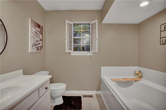 3121 Amador Dr, Virginia Beach, VA 23456 - bathroom with baseboards, toilet, a bath, and vanity