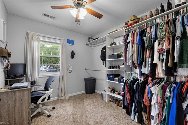 1812 Bancroft Dr, Hampton, VA 23663 - office area featuring carpet flooring, ceiling fan, and baseboards