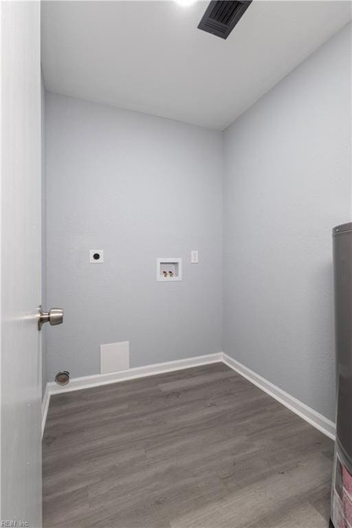3105 Hillburn Dr, Chesapeake, VA 23323 - laundry area featuring wood finished floors, baseboards, hookup for a washing machine, hookup for an electric dryer, and water heater