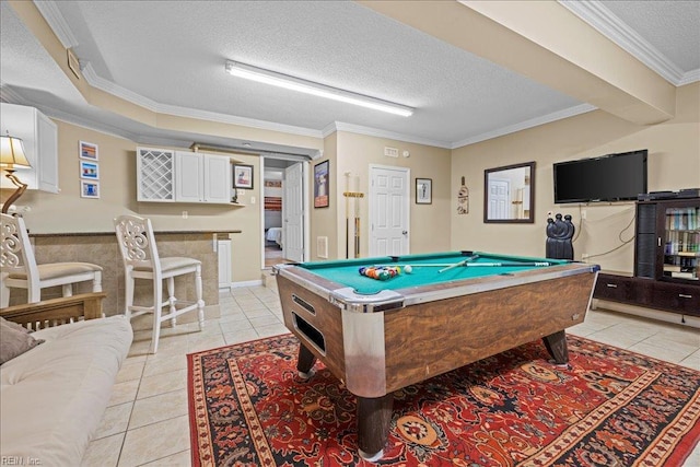 609 S Atlantic Ave, Virginia Beach, VA 23451 - playroom featuring light tile patterned floors, ornamental molding, billiards, and a textured ceiling