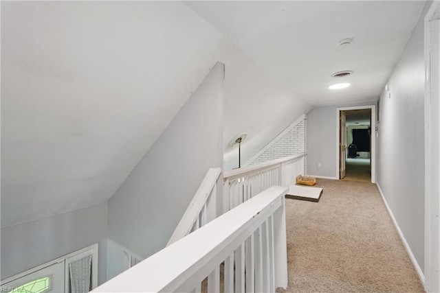 1237 Peachtree Dr, Suffolk, VA 23434 - corridor with an upstairs landing, carpet flooring, vaulted ceiling, and baseboards