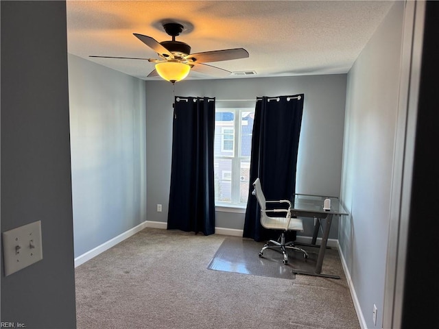 5305 Sports Club Run Unit 403, Suffolk, VA 23435 - office area featuring carpet flooring, a ceiling fan, a textured ceiling, and baseboards