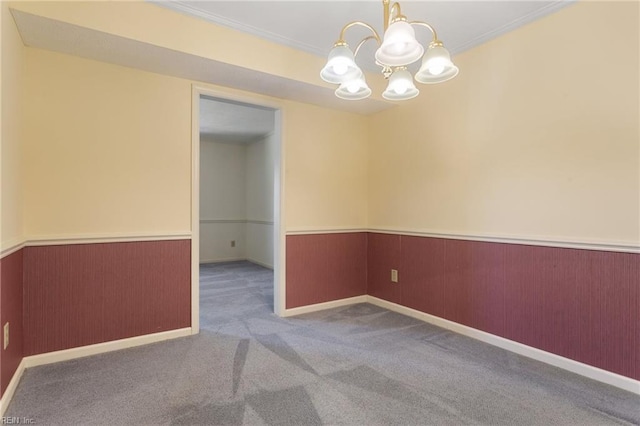 12 Critzos Ct, Hampton, VA 23669 - spare room featuring a wainscoted wall, a chandelier, and carpet flooring