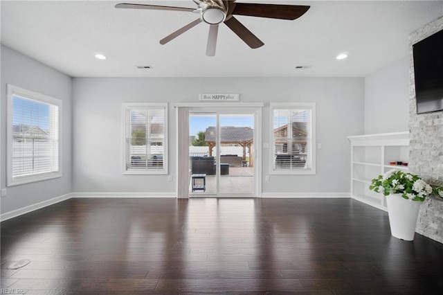 4030 Evan Cir, Suffolk, VA 23435 - unfurnished living room featuring wood finished floors, ceiling fan, baseboards, and recessed lighting