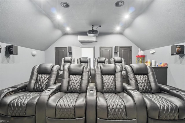 4030 Evan Cir, Suffolk, VA 23435 - cinema room featuring vaulted ceiling, an AC wall unit, and a textured ceiling