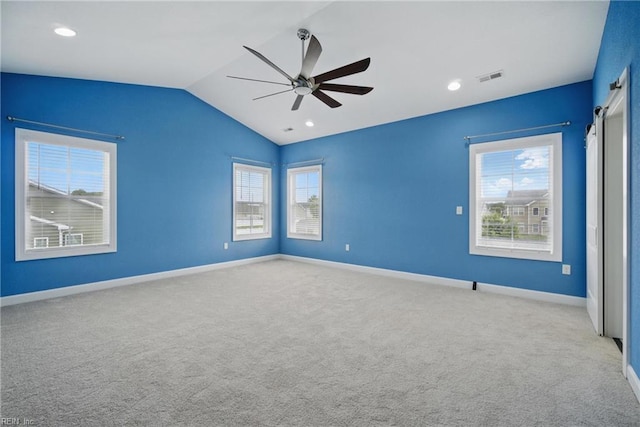 4030 Evan Cir, Suffolk, VA 23435 - carpeted empty room featuring ceiling fan, vaulted ceiling, baseboards, and recessed lighting