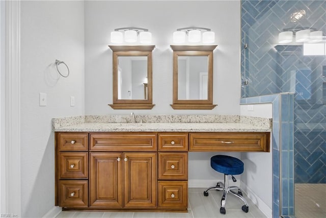 4030 Evan Cir, Suffolk, VA 23435 - bathroom featuring a stall shower, vanity, and baseboards