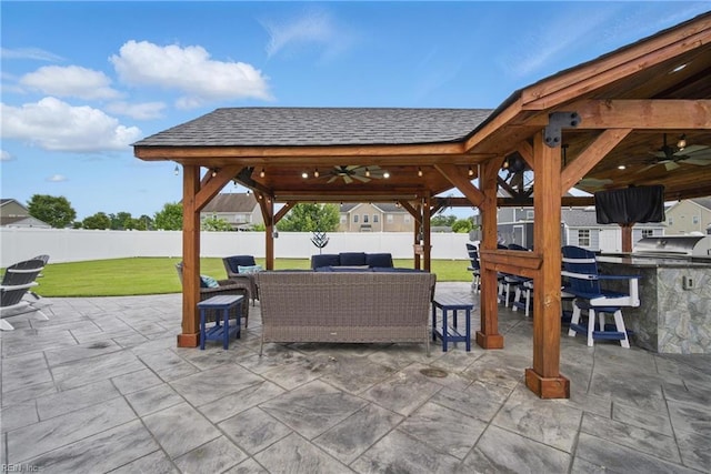 4030 Evan Cir, Suffolk, VA 23435 - view of patio featuring a gazebo, a ceiling fan, an outdoor hangout area, area for grilling, and a grill