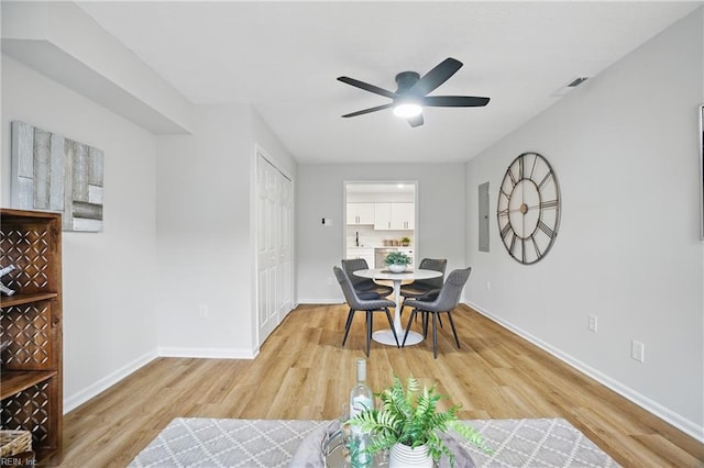1600 Walsh Ct, Virginia Beach, VA 23454 - dining space with ceiling fan, light wood finished floors, and baseboards