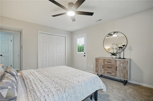 1600 Walsh Ct, Virginia Beach, VA 23454 - bedroom featuring light carpet, baseboards, a closet, and a ceiling fan